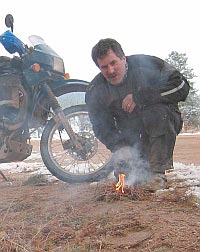 Steve Green and his KLR motocycle.